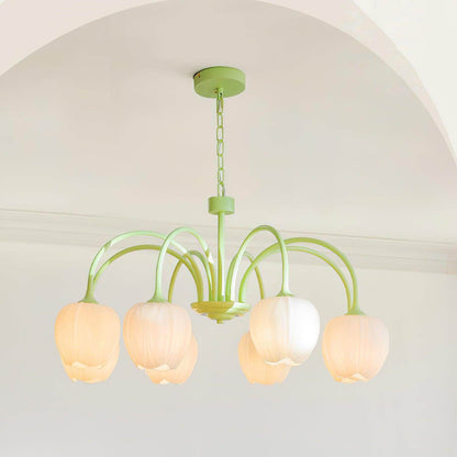 Elegant Matcha Lysekrone i Tulipandesign