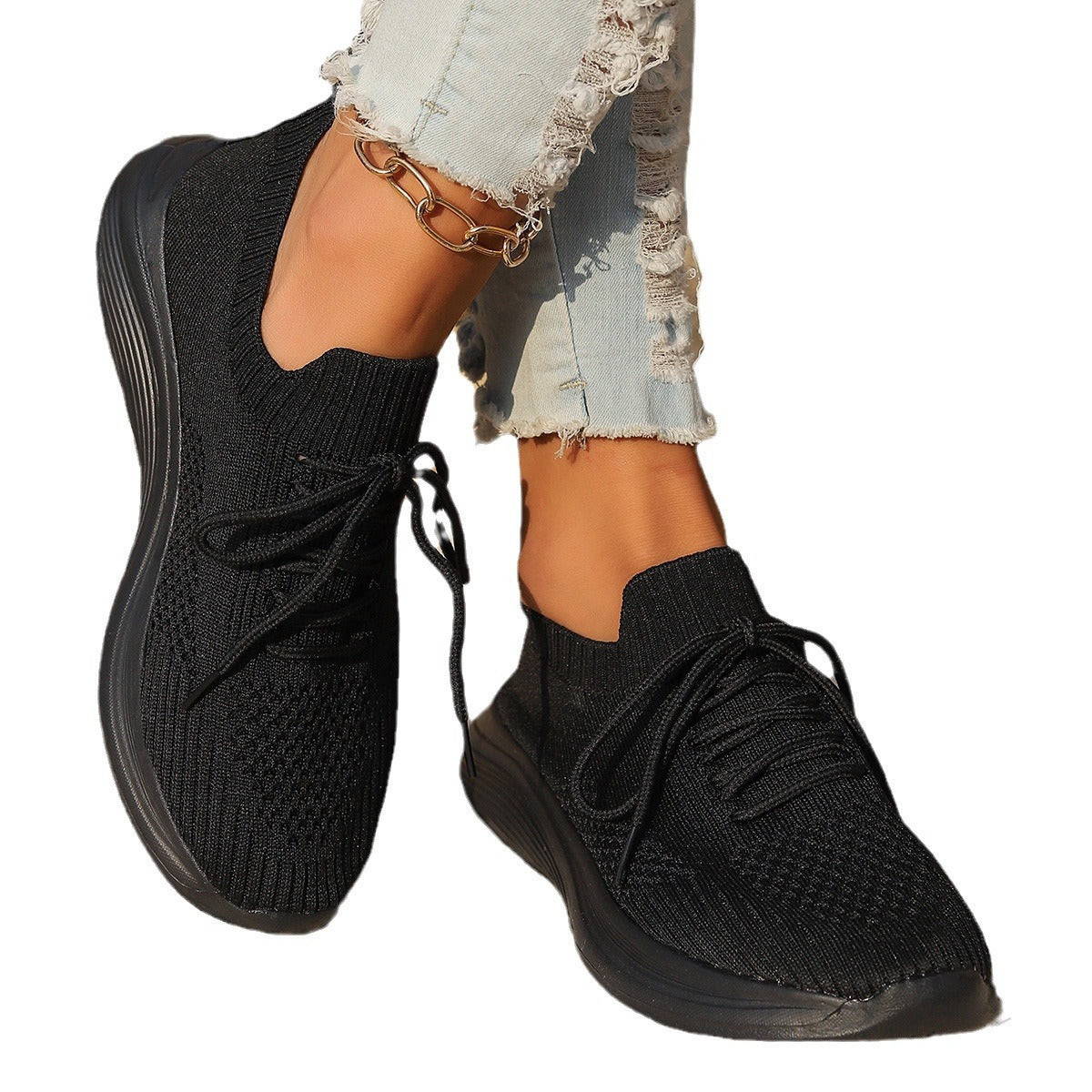 "Dame sneakers med åndbar strik og skridsikker sål, stilfuldt design, elastisk pasform for komfortabel brug."