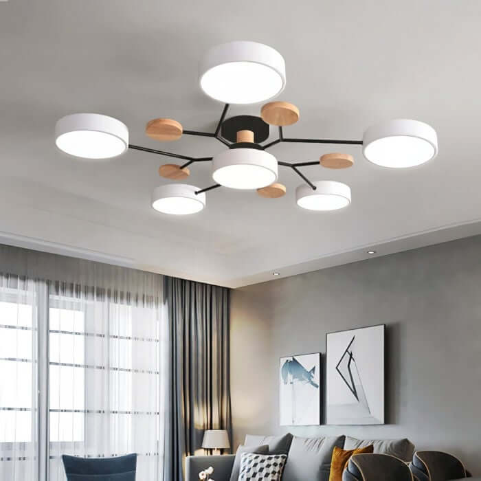 Forgrenet LED-loftslampe i træ og metal