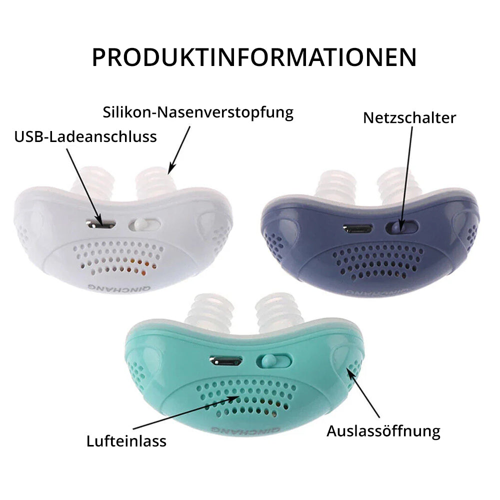 "Diskret Micro-CPAP-enhed mod snorken og søvnapnø, kompakt og lavmælt, ideel til rejser og daglig brug."