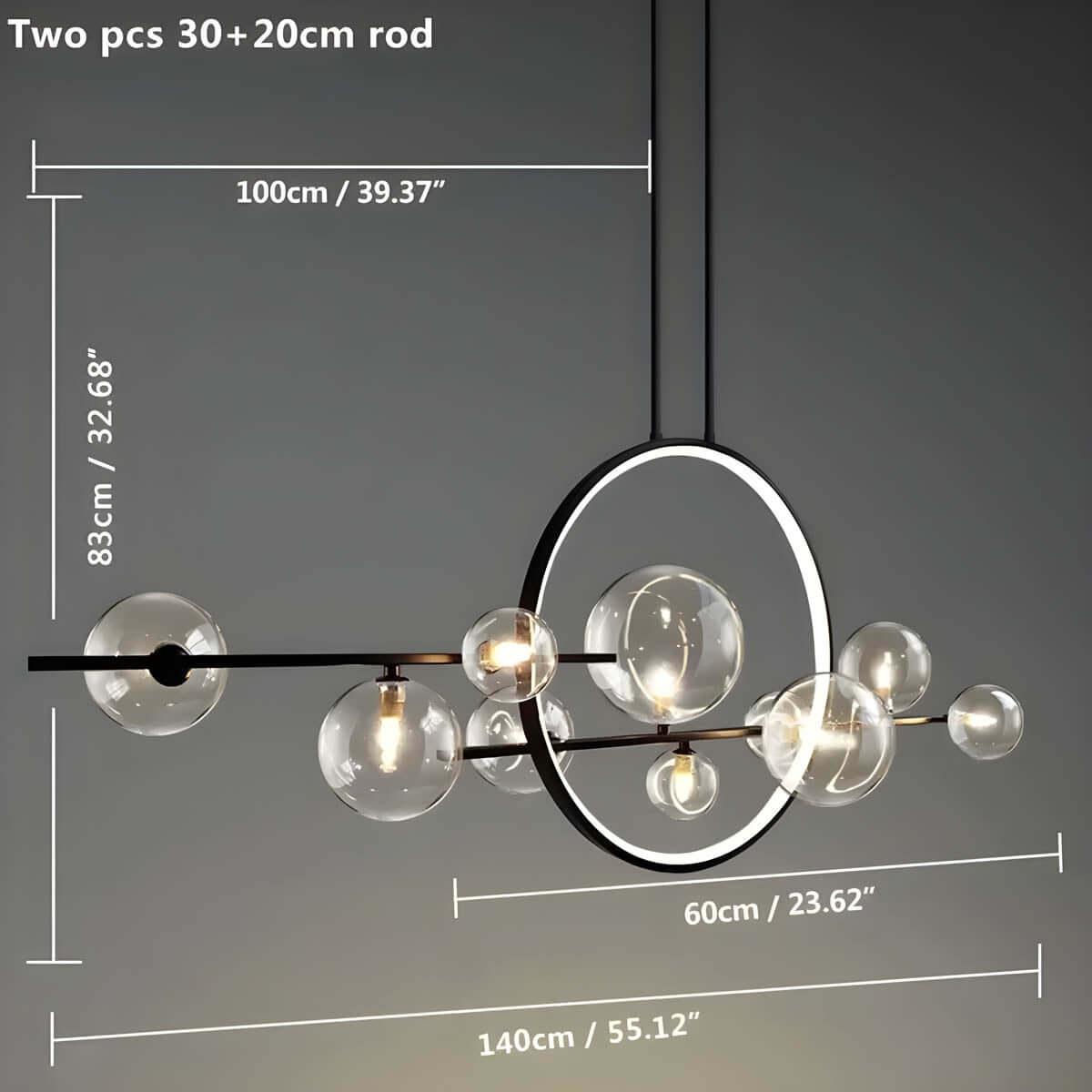 Elegant Lysekrone med Glaskugler | 100/140cm