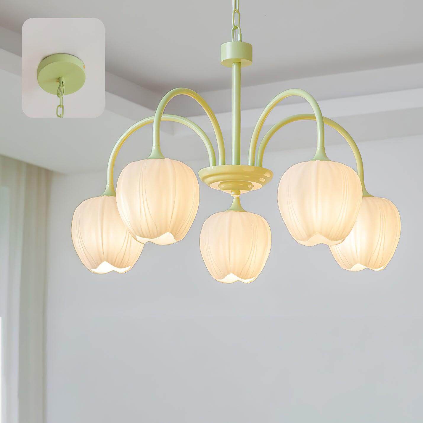 Elegant Matcha Lysekrone i Tulipandesign