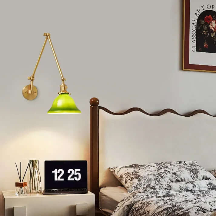 Justerbar Væglampe i Grønt Glas - Vintage Stil