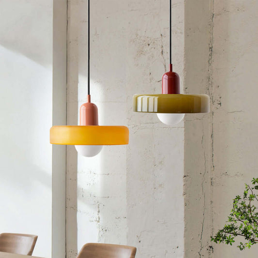 Farvet Glas Pendellampe - Bauhaus Design