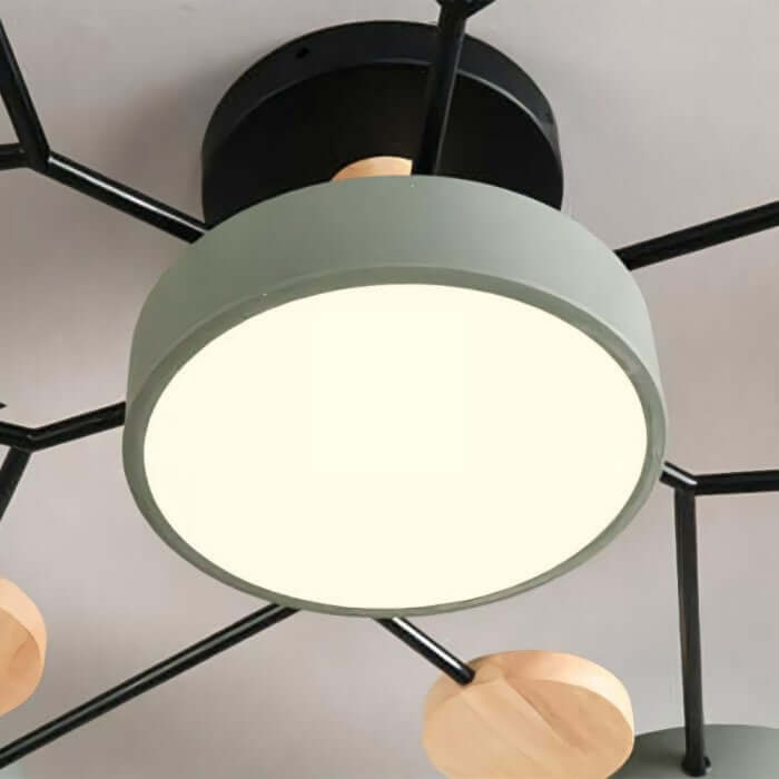 Forgrenet LED-loftslampe i træ og metal