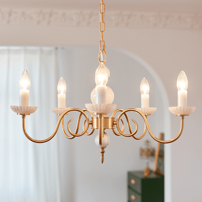 Elegant Retro Lysekrone i Cremefarvet Glas