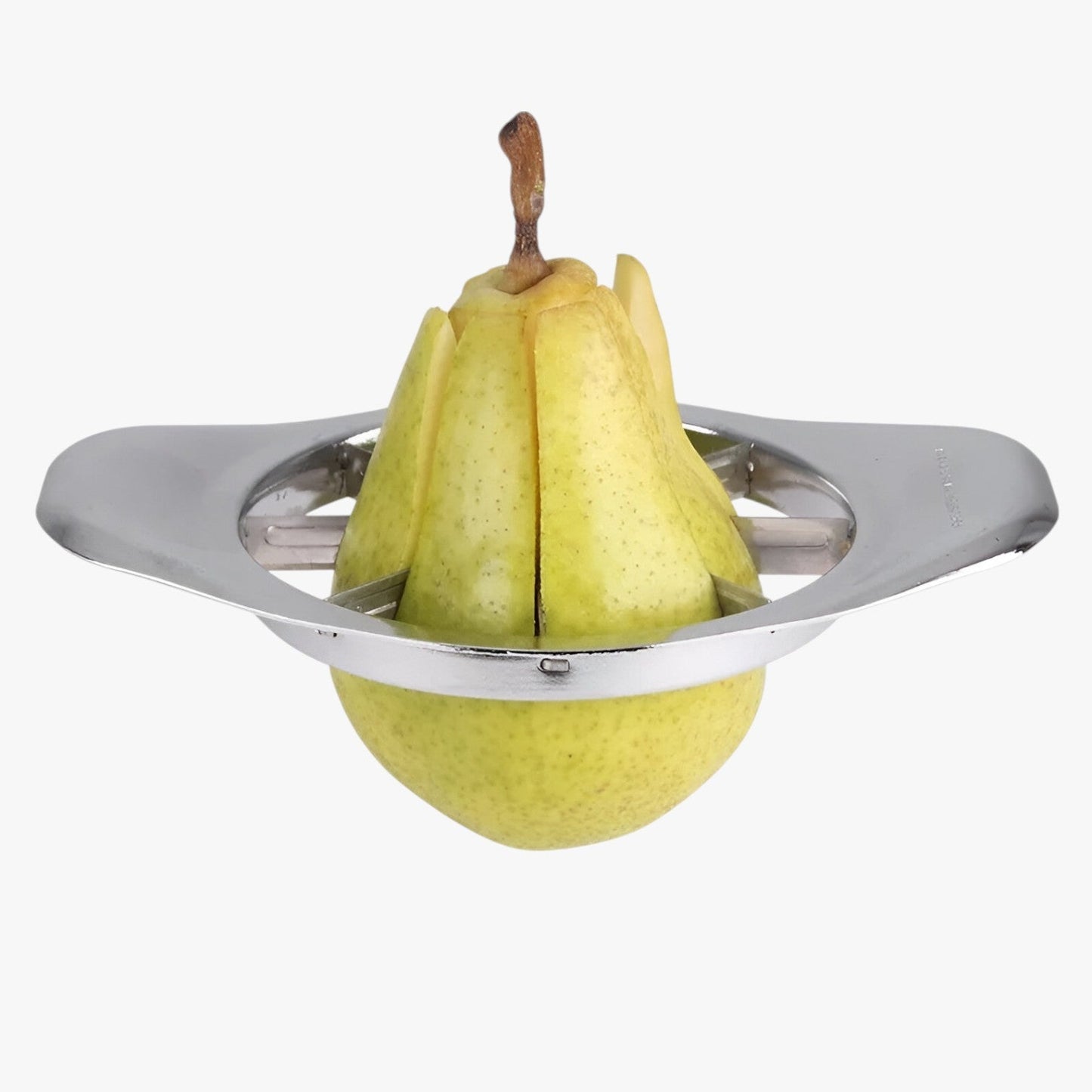 "Effektiv æbleskræller i rustfrit stål til skrælning og skæring af frugt, med holdbart og pladsbesparende design."