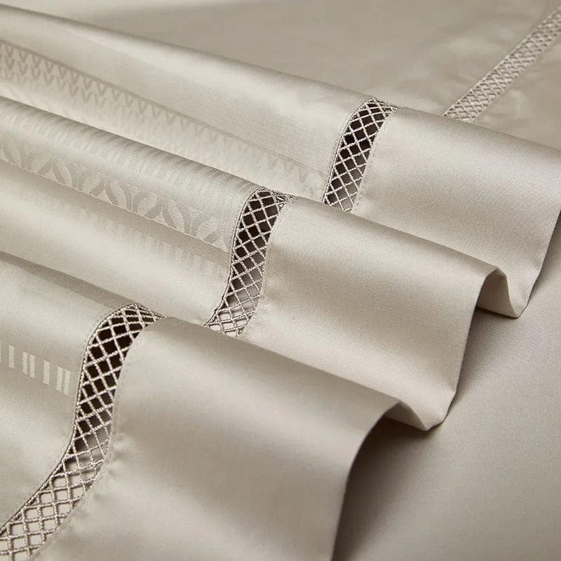 "Elegance Champagne Dynebetræk i luksuriøs egyptisk bomuld, nærbillede viser silkeblød struktur i delikat champagnefarve"