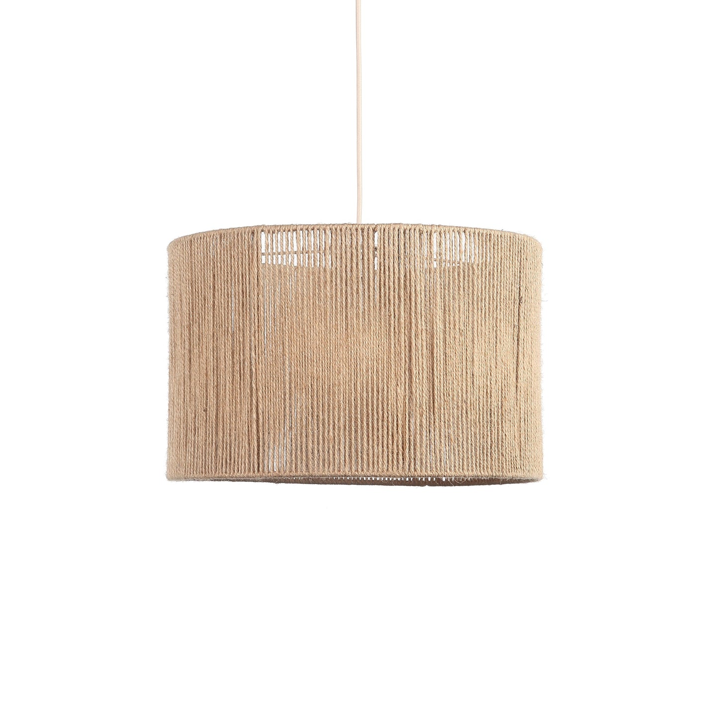 "Elegant beige pendel Ø30 i naturlig jute til indendørs belysning, skaber varm glød og passer i moderne og klassisk indretnin