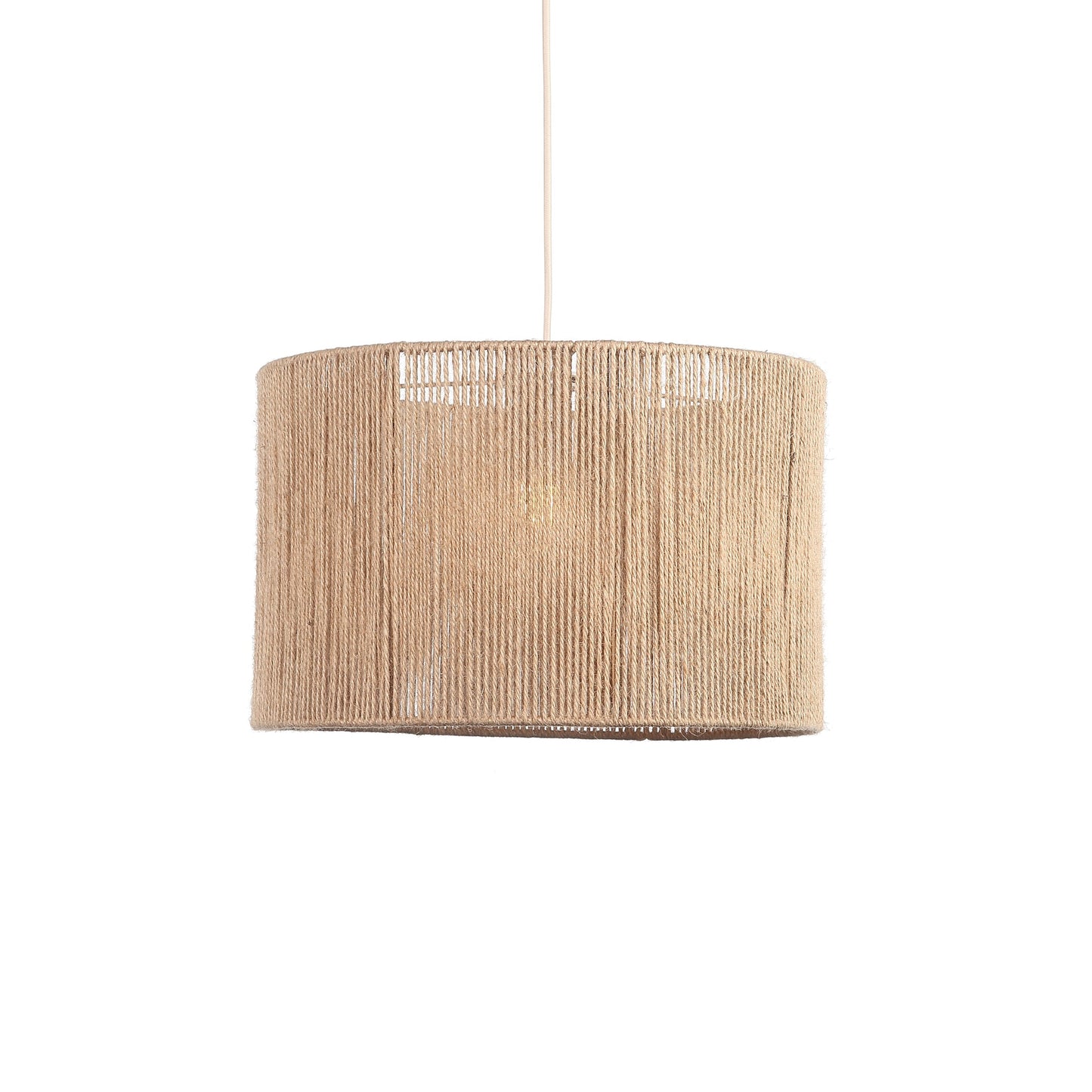 "Elegant beige pendel Ø30 i naturlig jute til indendørs belysning, skaber varm glød og passer i moderne og klassisk indretnin