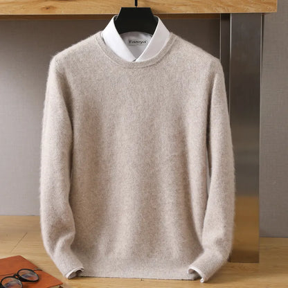 "Elegant cashmere-sweater i beige og turkis, fremhæver blødhed og nordisk stil, perfekt til hverdag og fest."