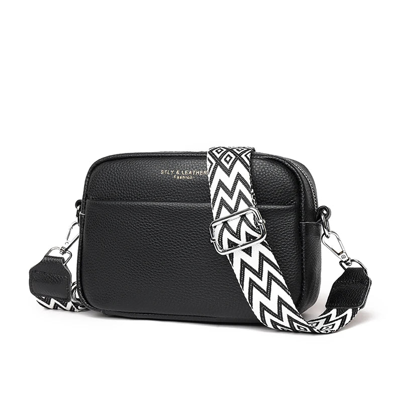 "Elegant crossbody-taske i ægte læder til kvinder; alsidigt design med justerbar rem og flere rum; passer til enhver stil."