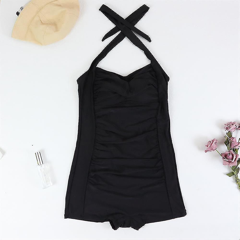 "Elegant én-delt boyleg badedragt med dyb halsudskæring, mørkeblå, badebeklædning til kvinder, komfortabel og stilfuld."