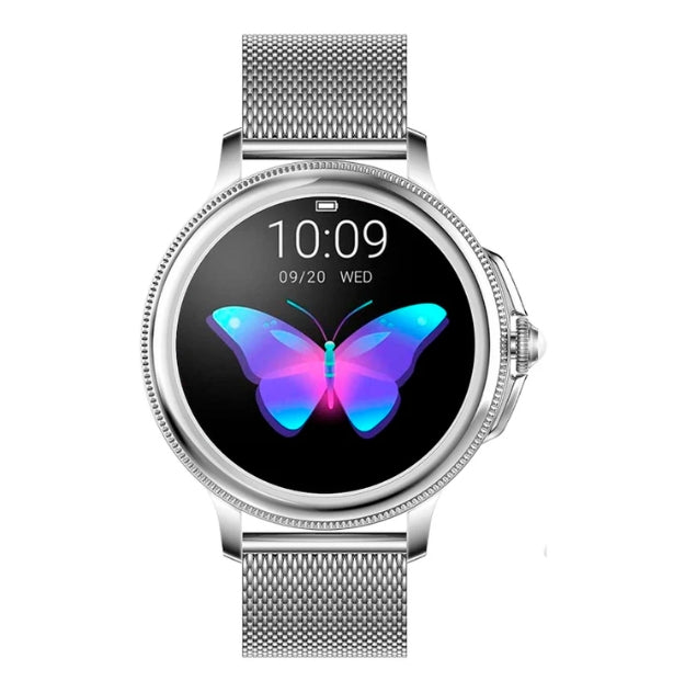 "Elegant Galaxy smartwatch til kvinder med metalrem i roseguld, 40mm urskive, sundhedsfunktioner og notifikationer."