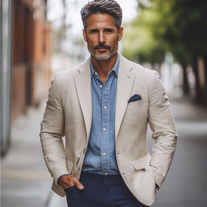 "Elegant herreblazer i tidløst design, passer til formelle og uformelle lejligheder, moderne sort stof"