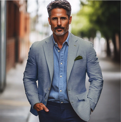 "Elegant herreblazer i tidløst design, passer til formelle og uformelle lejligheder, moderne sort stof"