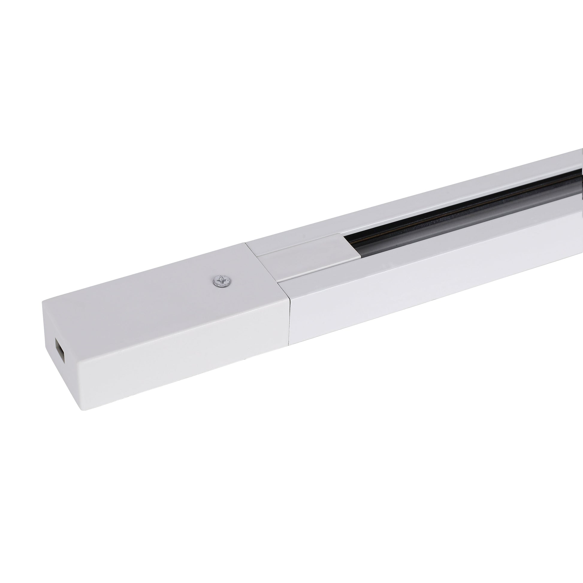"Elegant hvid 1.5M strømskinne, 1-faset, monteret i loft, justerbar til lamper og spots, minimalistisk design."