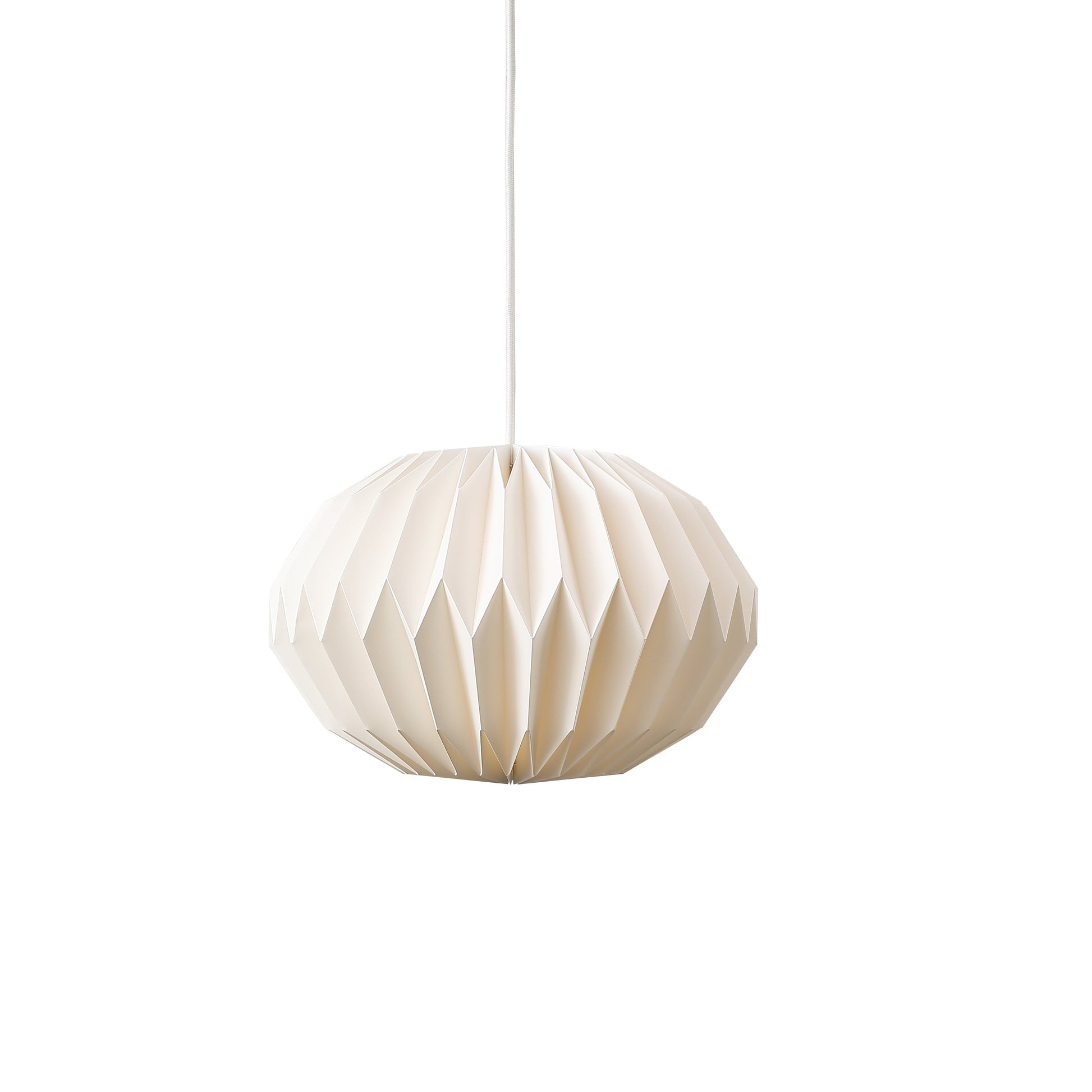 "Elegant hvid Moon Hexagon pendel i akryl med geometrisk design, jævn lysspredning og blød belysning, perfekt til stue."