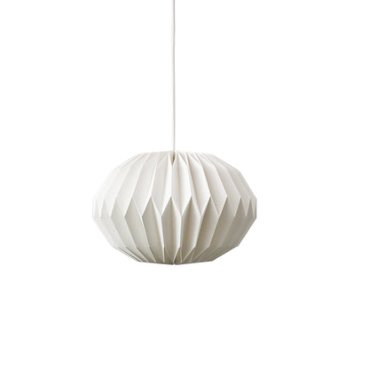"Elegant hvid Moon Hexagon pendel i akryl med geometrisk design, jævn lysspredning og blød belysning, perfekt til stue."