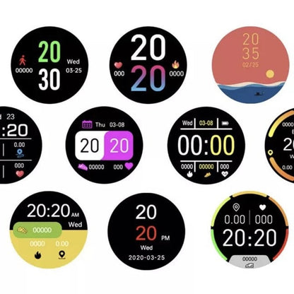 "Elegant og let smartwatch til iOS/Android, vandtæt design, til sport og hverdag, sort urrem og rund skærm."