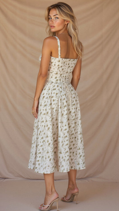 Elegante talje-kjole i champagnefarve med bustier-design og forførende sideslids, ideel til sommerens fester.