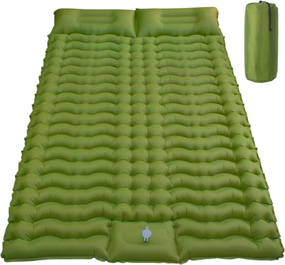 "Ergonomisk 2-personers luftmadras med pumpe, ideel til camping. Letvægtsdesign med indbyggede puder for optimal komfort."
