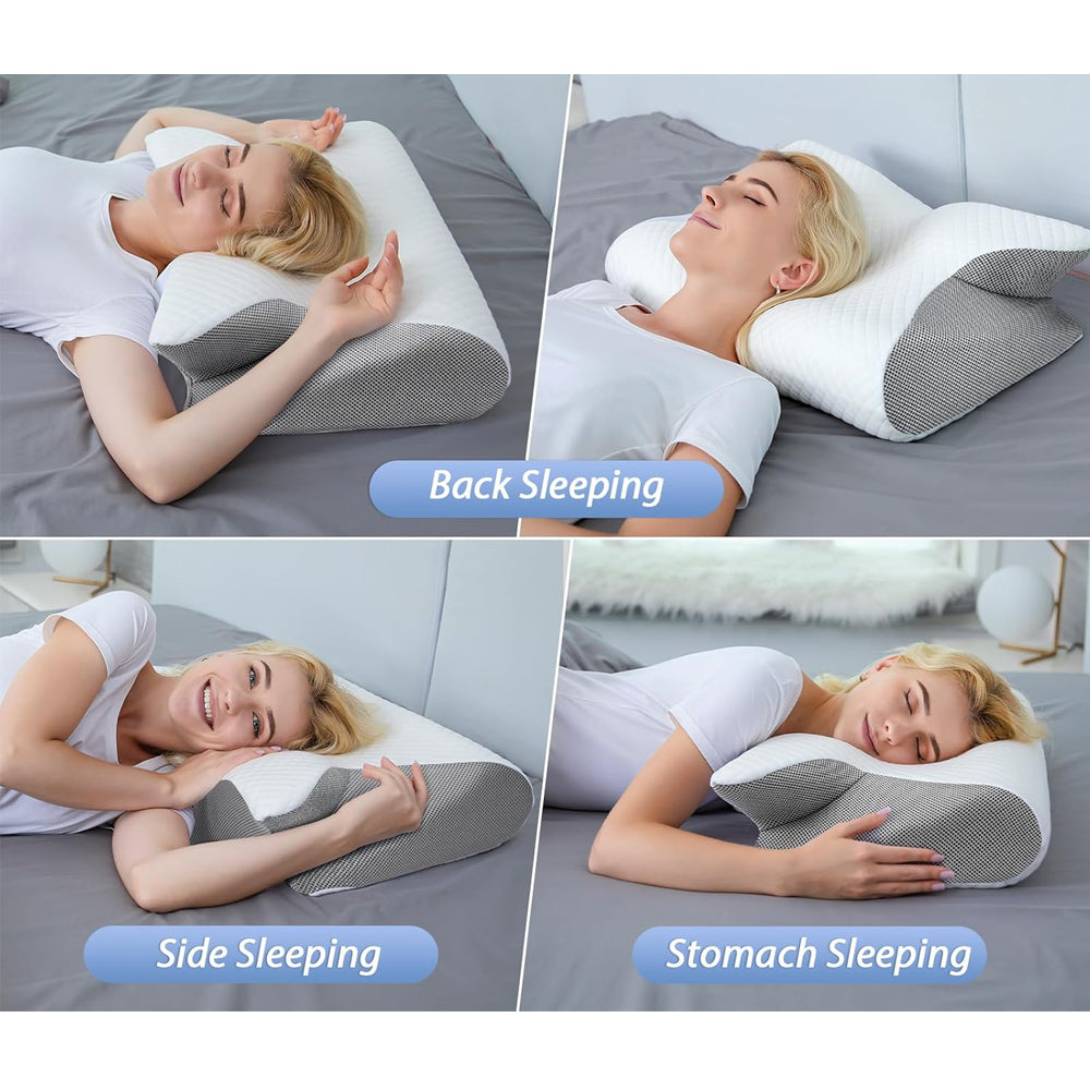 "Ergonomisk ortopedisk pude med anatomisk design, justerbar højde og hypoallergenisk betræk til smertefri søvn."