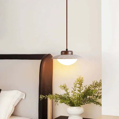 Elegant LED-pendel i sten og valnøddetræ