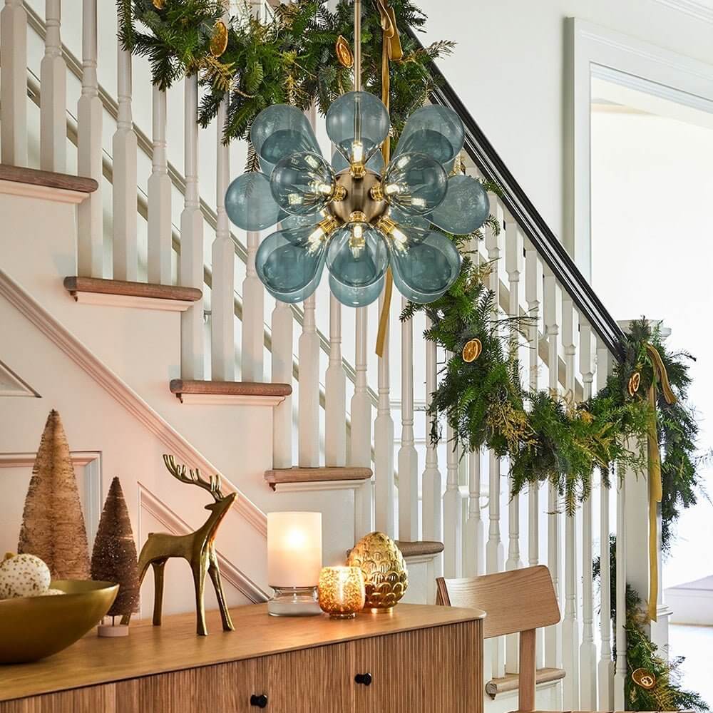 Elegant Blå Boblelysekrone - 65cm