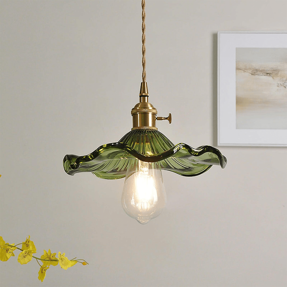 Elegant Hibiscus Pendel Lampe i Messing og Glas