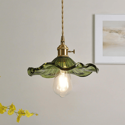 Elegant Hibiscus Pendel Lampe i Messing og Glas