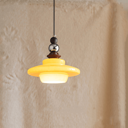 Elegant Beige Glas Pendellampe - Middelalderlig Stil
