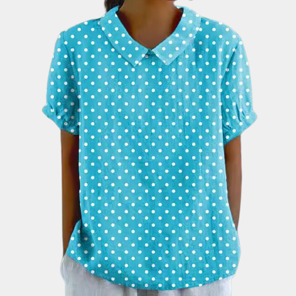 "Farverig bluse til kvinder med blomsterprint, kortærmet og rund krave, tilføjer farve og stil til hverdagslook."