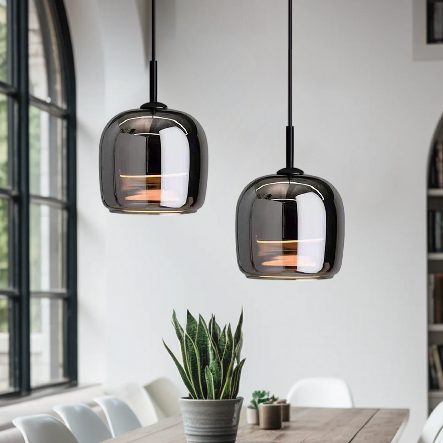 Elegant Sort Glas Pendellampe