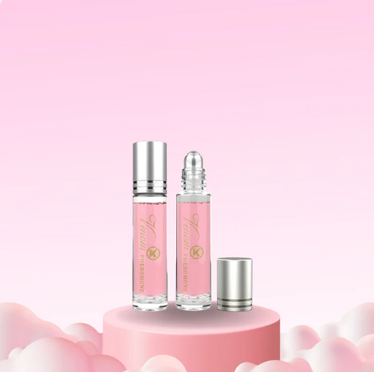 "Feromonforstærket parfume med roll-on; elegant design, diskret emballage, forbedrer naturlig duft og tiltrækningskraft."