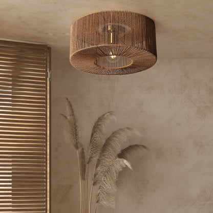 Flettet loftlampe Ø46 med naturlig papirrebs tekstur, elegant og rustik til hyggelig belysning. Passer til moderne indretning