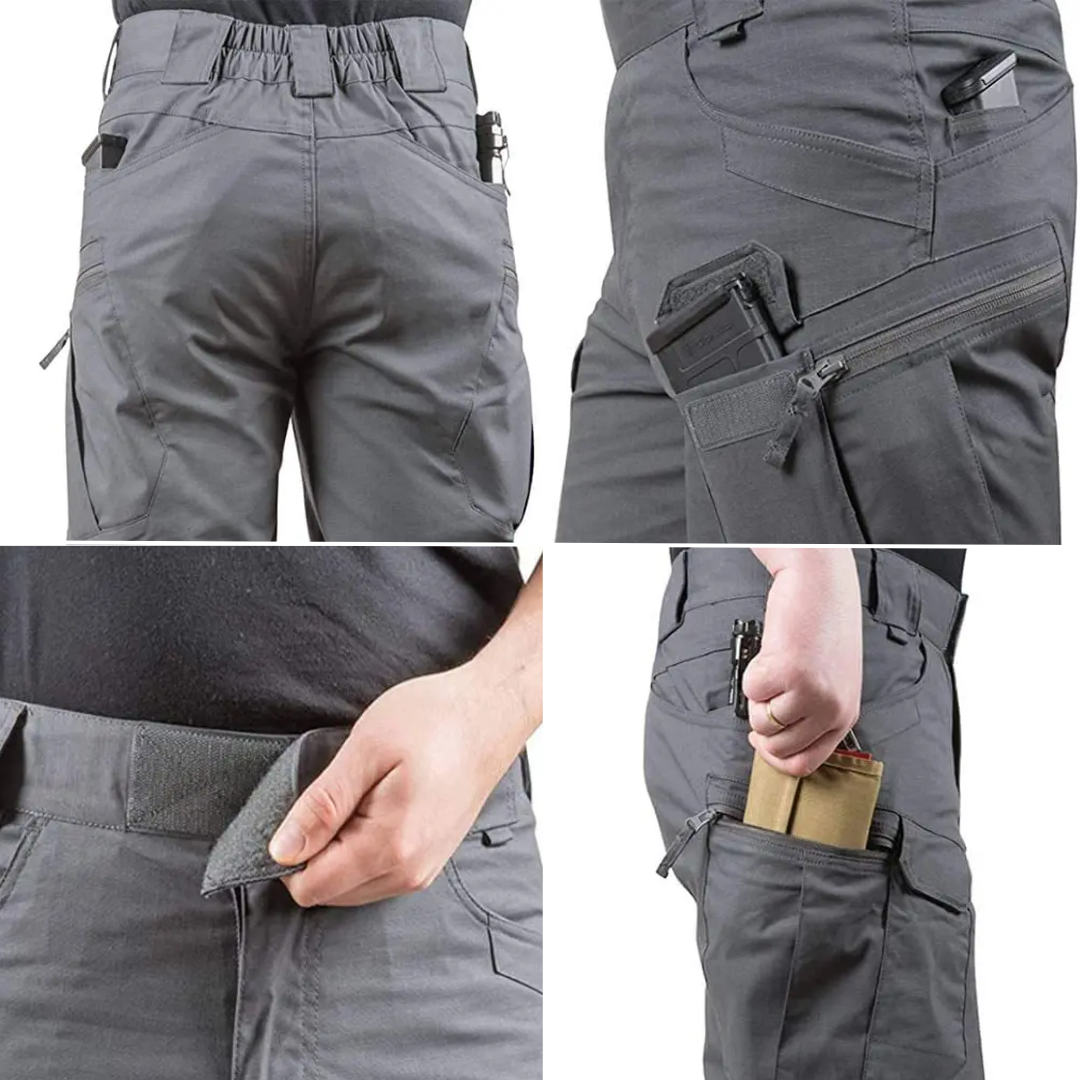 Grønne outdoor cargo shorts til mænd, holdbart polyester med lynlåslommer, perfekt til udendørs eventyr.