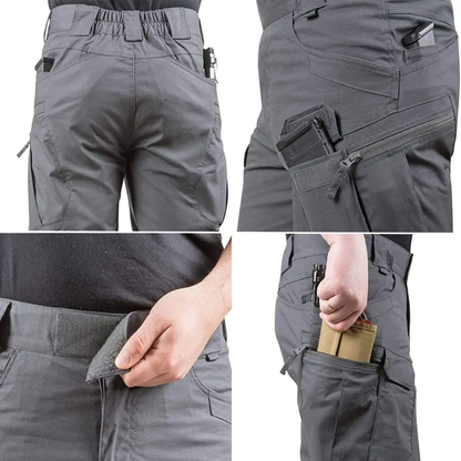 Grønne outdoor cargo shorts til mænd, holdbart polyester med lynlåslommer, perfekt til udendørs eventyr.