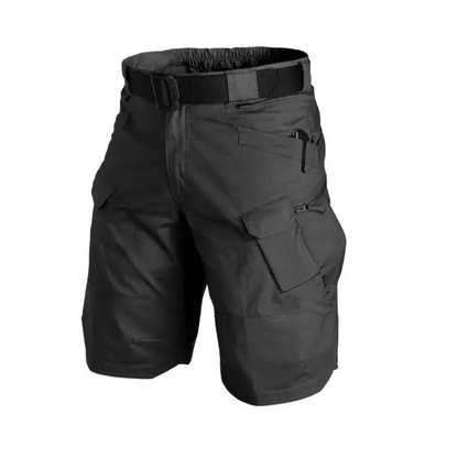 Grønne outdoor cargo shorts til mænd, holdbart polyester med lynlåslommer, perfekt til udendørs eventyr.