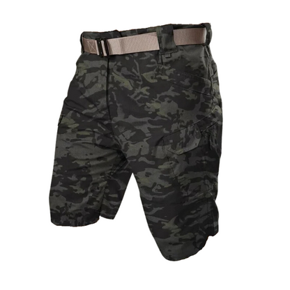 Grønne outdoor cargo shorts til mænd, holdbart polyester med lynlåslommer, perfekt til udendørs eventyr.