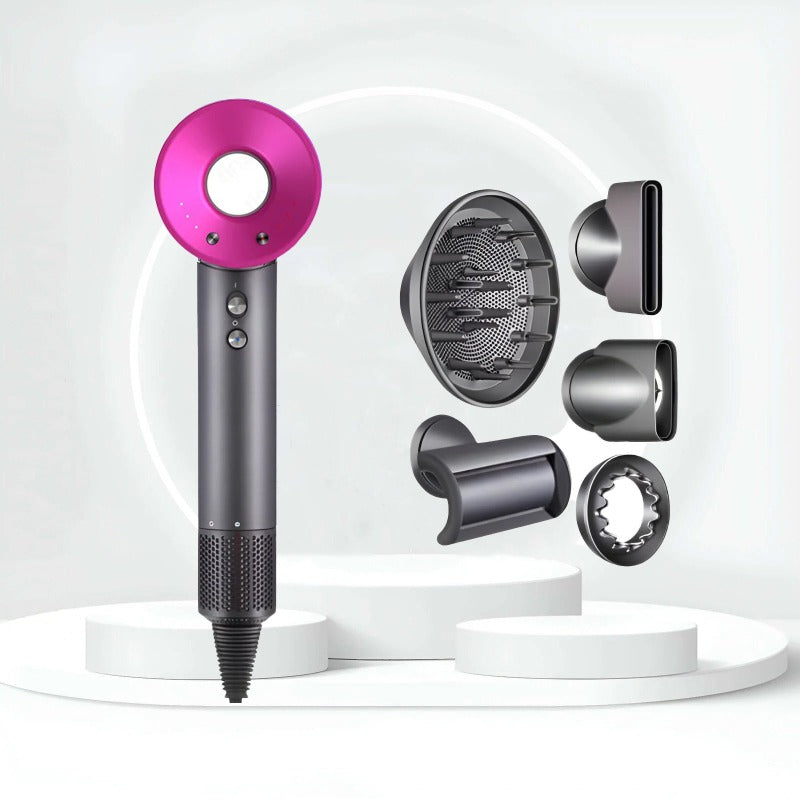 "Hårtørrer i pink med ergonomisk design, skånsom tørring og avanceret teknologi for glansfuldt og sundt hår."