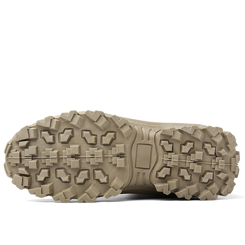 "Højkvalitets mænds taktiske støvler med slidstærk sål og polstret støtte for komfort og stil i beige, brun eller grøn."