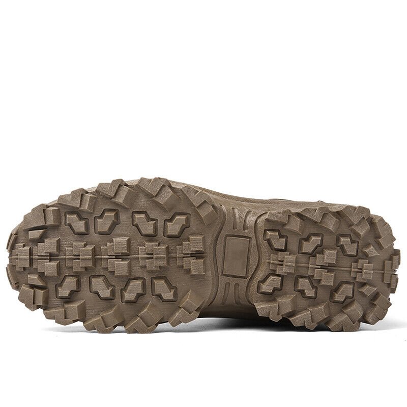 "Højkvalitets mænds taktiske støvler med slidstærk sål og polstret støtte for komfort og stil i beige, brun eller grøn."
