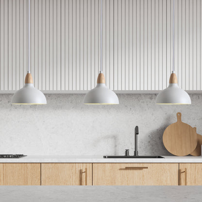 "Hvid Oak pendel lampeskærm Ø19 med minimalistisk design og naturlige trædetaljer til moderne hjem"