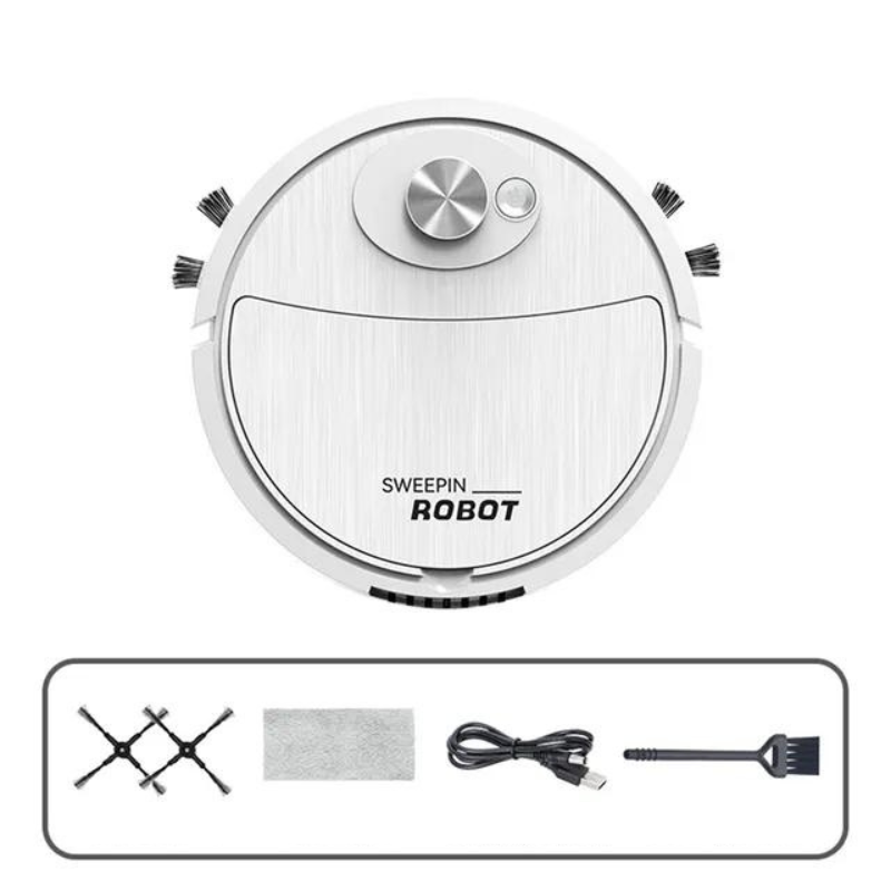 Intelligent robotstøvsuger med slankt design, fejer, støvsuger og moprer; avanceret gulvrengøring uden anstrengelser.