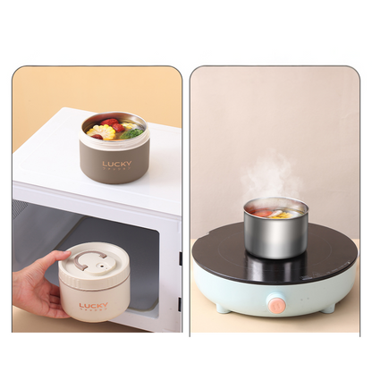 "Isoleret madkasse i rustfrit stål, lækagesikker med stilfuldt design til mænd, ideel til varme måltider på farten."