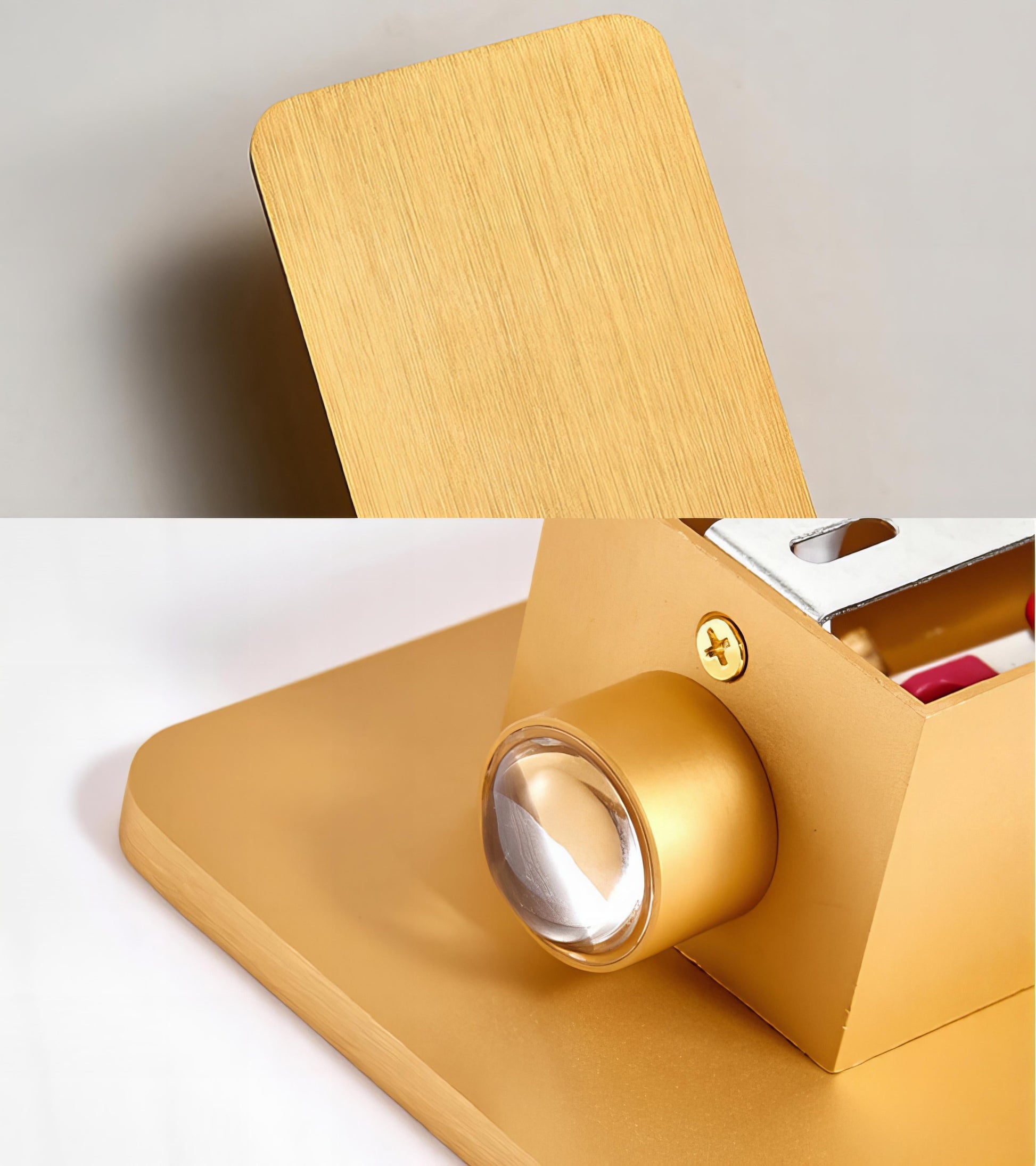 "Justerbar rektangulær væglampe i moderne design med elegant, metallisk aluminiumsoverflade og op/ned-lys."