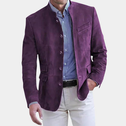 "Klassisk herrejakke i italiensk stil, visning forfra, elegant skræddersyning, luksusmateriale, tidløst design"