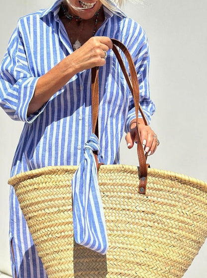 "Klassisk stribet skjortekjole til kvinder, let struktur og elegant design, perfekt til enhver anledning."