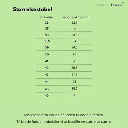 "Komfortabel herrer vandresko, slidstærk og vandtæt, med svangstøtte og bred tåboks til lange gåture."